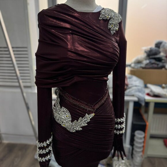 Anelle - Full-Sleeve Fitted Dress with Beautifully Attractive Crystal Work